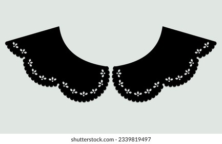 cotton collar lace design vector. front view technical trim sketch template. neckline laser cut detail with vintage lace cotton. eyelet embroidery decorative ornament for fabric border.