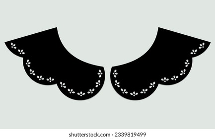 cotton collar lace design vector. front view technical trim sketch template. neckline laser cut detail with vintage lace cotton. eyelet embroidery decorative ornament for fabric border.