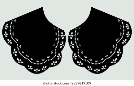 vector de diseño de encaje de cuello de algodón. plantilla de esbozo de recorte técnico de vista frontal. detalle de corte por láser de línea de cuello con algodón de encaje vintage. adorno decorativo de bordado de eyelet para el borde de tela.