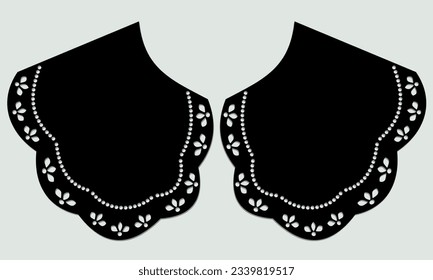 cotton collar lace design vector. front view technical trim sketch template. neckline laser cut detail with vintage lace cotton. eyelet embroidery decorative ornament for fabric border.