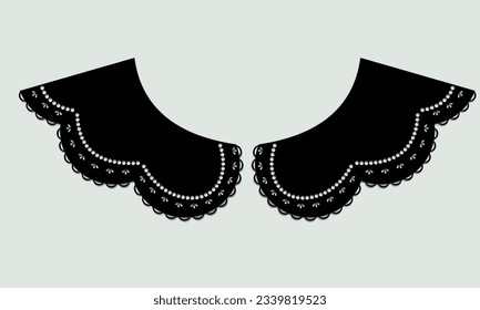 cotton collar lace design vector. front view technical trim sketch template. neckline laser cut detail with vintage lace cotton. eyelet embroidery decorative ornament for fabric border.