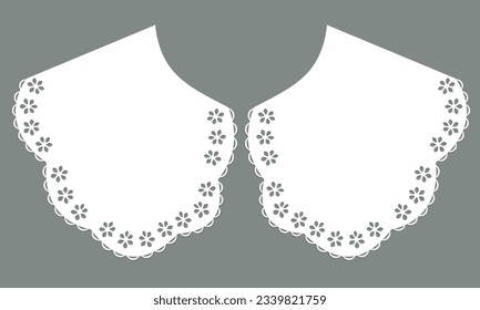 cotton collar lace design vector. front view technical trim sketch template. neckline laser cut detail with vintage lace cotton. eyelet embroidery decorative ornament for fabric border.