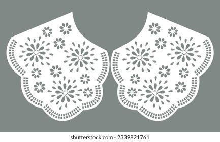 cotton collar lace design vector. front view technical trim sketch template. neckline laser cut detail with vintage lace cotton. eyelet embroidery decorative ornament for fabric border.