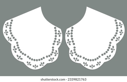 cotton collar lace design vector. front view technical trim sketch template. neckline laser cut detail with vintage lace cotton. eyelet embroidery decorative ornament for fabric border.