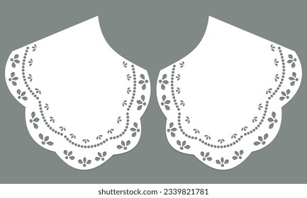 vector de diseño de encaje de cuello de algodón. plantilla de esbozo de recorte técnico de vista frontal. detalle de corte por láser de línea de cuello con algodón de encaje vintage. adorno decorativo de bordado de eyelet para el borde de tela.