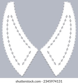 cotton collar lace design vector. front view technical trim sketch template. neckline laser cut detail with vintage lace cotton. eyelet embroidery decorative ornament for fabric border.
