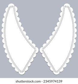 cotton collar lace design vector. front view technical trim sketch template. neckline laser cut detail with vintage lace cotton. eyelet embroidery decorative ornament for fabric border.
