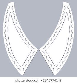 cotton collar lace design vector. front view technical trim sketch template. neckline laser cut detail with vintage lace cotton. eyelet embroidery decorative ornament for fabric border.
