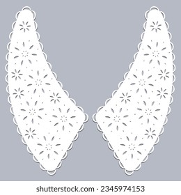 cotton collar lace design vector. front view technical trim sketch template. neckline laser cut detail with vintage lace cotton. eyelet embroidery decorative ornament for fabric border.
