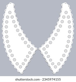 cotton collar lace design vector. front view technical trim sketch template. neckline laser cut detail with vintage lace cotton. eyelet embroidery decorative ornament for fabric border.
