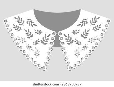 cotton collar lace design vector. front view technical trim sketch template. neckline laser cut detail with vintage lace cotton. eyelet embroidery decorative ornament for fabric border.
