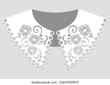 cotton collar lace design vector. front view technical trim sketch template. neckline laser cut detail with vintage lace cotton. eyelet embroidery decorative ornament for fabric border.