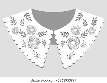 cotton collar lace design vector. front view technical trim sketch template. neckline laser cut detail with vintage lace cotton. eyelet embroidery decorative ornament for fabric border.