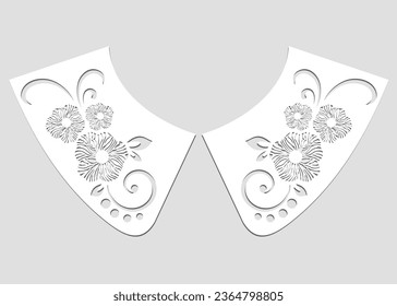cotton collar lace design vector. front view technical trim sketch template. neckline laser cut detail with vintage lace cotton. eyelet embroidery decorative ornament for fabric border.