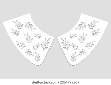 cotton collar lace design vector. front view technical trim sketch template. neckline laser cut detail with vintage lace cotton. eyelet embroidery decorative ornament for fabric border.