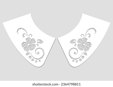 cotton collar lace design vector. front view technical trim sketch template. neckline laser cut detail with vintage lace cotton. eyelet embroidery decorative ornament for fabric border.