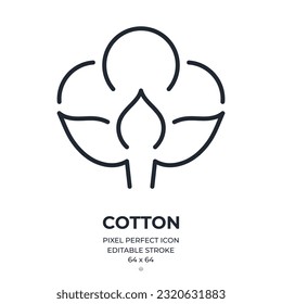 Cotton editable stroke outline icon isolated on white background flat vector illustration. Pixel perfect. 64 x 64.