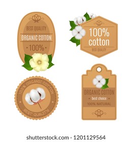 Cotton Emblems Labels Realistic Transparent Icon Set