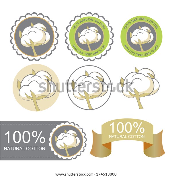 Cotton Emblems Set Natural Cotton Symbols Stock Vector (Royalty Free