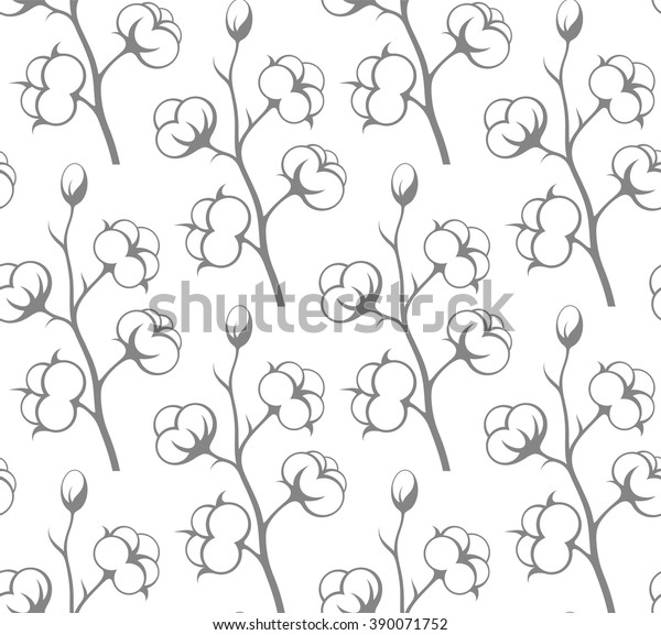 綿 花柄の背景 白い背景にグレイの綿 ベクターイラスト のベクター画像素材 ロイヤリティフリー