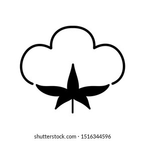 Cotton flower & ball. Symbol, logo of natural eco organic textile, fabric. Flat line icon isolated on white background. Vector illustration