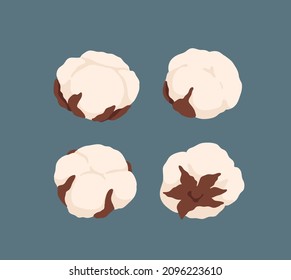 Cotton flower and ball. The symbol and logo of natural eco-friendly textiles, fabrics, cosmetics, hygiene. Vector illustration isolated.