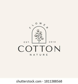 Cotton Flower Botanical Logotype Vintage Hipster Illustration Icon Template