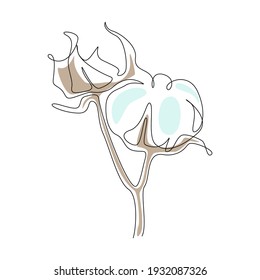 Cotton flower Continuous one line art. Minimalist abstract fiber flower for logo, icon emblem or web banner. Beauty design element. Modern vector illustration