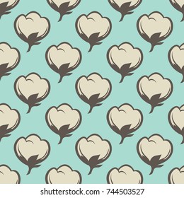 Cotton flower floral seamless pattern background.