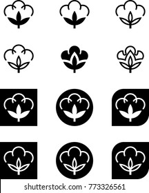 Cotton Flower Icon Collection, Cotton Ball, Cotton Fiber Vector Art Illustration