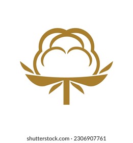 Cotton flower icon, natural fabric and organic eco textile vector label. Cotton flower boll or plant bud sign for 100 bio production, natural fiber and pure cosmetic or eco clothing and agriculture