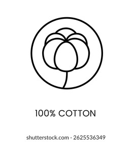Cotton flower icon representing natural cotton used in bedding labeling pillow packaging and eco product branding line icon in vector with editable stroke.