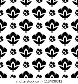 Cotton Flower Icon Seamless Pattern, Cotton Ball, Cotton Fiber Seamless Pattern Vector Art Illustration