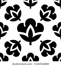 Cotton Flower Icon Seamless Pattern, Cotton Ball, Cotton Fiber Seamless Pattern Vector Art Illustration