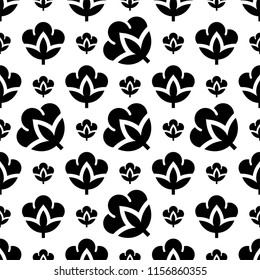 Cotton Flower Icon Seamless Pattern, Cotton Ball, Cotton Fiber Seamless Pattern Vector Art Illustration