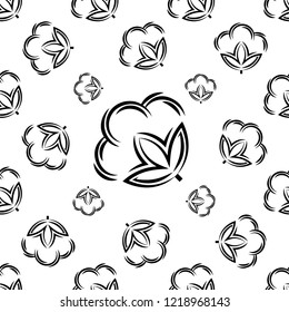Cotton Flower Icon Seamless Pattern, Cotton Ball, Cotton Fiber Seamless Pattern Vector Art Illustration