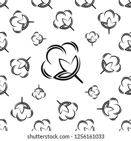 Cotton Flower Icon Seamless Pattern, Cotton Ball, Cotton Fiber Seamless Pattern Vector Art Illustration