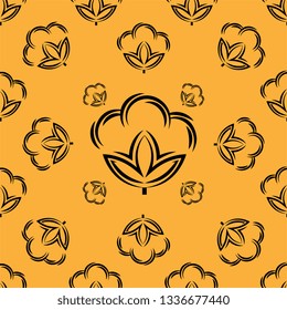 Cotton Flower Icon Seamless Pattern, Cotton Ball, Cotton Fiber Seamless Pattern Vector Art Illustration