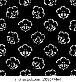 Cotton Flower Icon Seamless Pattern, Cotton Ball, Cotton Fiber Seamless Pattern Vector Art Illustration