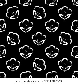Cotton Flower Icon Seamless Pattern, Cotton Ball, Cotton Fiber Seamless Pattern Vector Art Illustration
