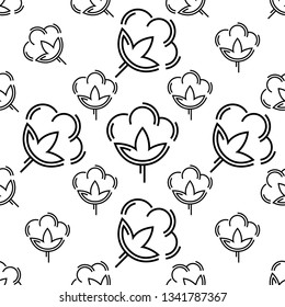 Cotton Flower Icon Seamless Pattern, Cotton Ball, Cotton Fiber Seamless Pattern Vector Art Illustration