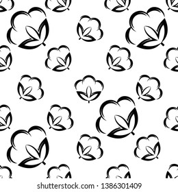 Cotton Flower Icon Seamless Pattern, Cotton Ball, Cotton Fiber Seamless Pattern Vector Art Illustration