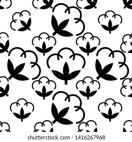 Cotton Flower Icon Seamless Pattern, Cotton Ball, Cotton Fiber Seamless Pattern Vector Art Illustration