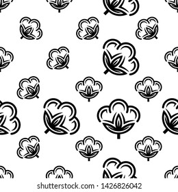 Cotton Flower Icon Seamless Pattern, Cotton Ball, Cotton Fiber Seamless Pattern Vector Art Illustration