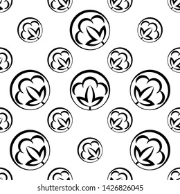 Cotton Flower Icon Seamless Pattern, Cotton Ball, Cotton Fiber Seamless Pattern Vector Art Illustration