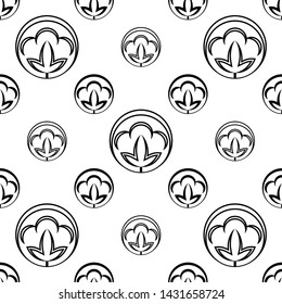 Cotton Flower Icon Seamless Pattern, Cotton Ball, Cotton Fiber Seamless Pattern Vector Art Illustration