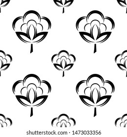 Cotton Flower Icon Seamless Pattern, Cotton Ball, Cotton Fiber Seamless Pattern Vector Art Illustration