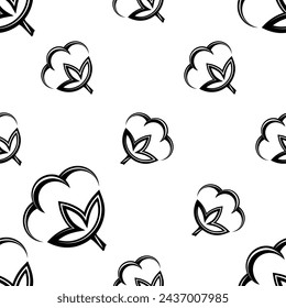 Cotton Flower Icon Seamless Pattern, Cotton Ball, Cotton Fiber Seamless Pattern Vector Art Illustration