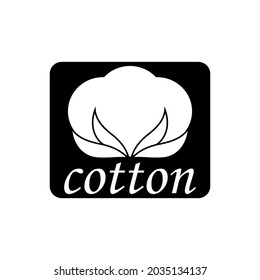 Cotton flower logo. Vector label and icon on blank background. Isolated black and white silhouette. 