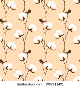 Cotton Flower Seamless Pattern. Abstract white floral shape in doodle style. Used for for wedding invitations, wallpaper, textile, wrapping paper. Vector illustration